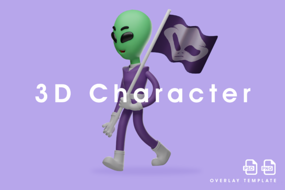 Download Charming 3D Alien Illustration with Flag - Illustration Collection