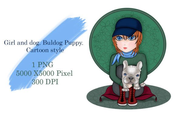 Download Girl and Dog. Buldog Puppy. Cartoon - Cartoon Collection