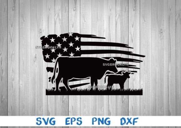 Download Cow and Calf with Usa Flag - Premium Resources